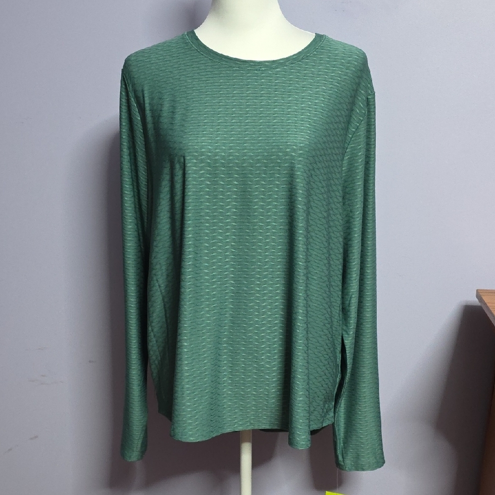 Vively Textured Teal Long Sleeve Athletic Top